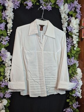Multiples White Pintuck Front Button-Down Shirt